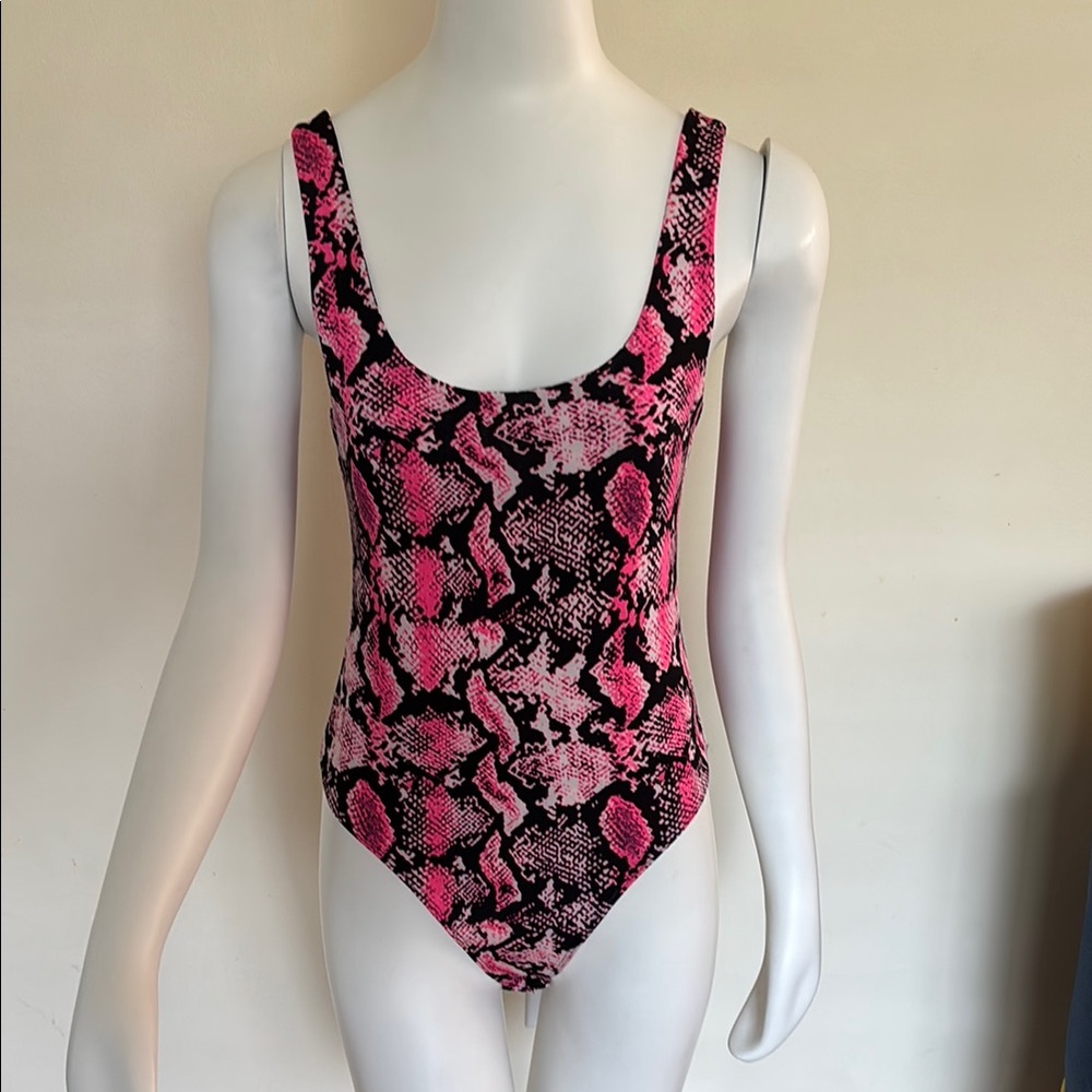 ReVamped Neon Pink and Black Snakeskin Bodysuit